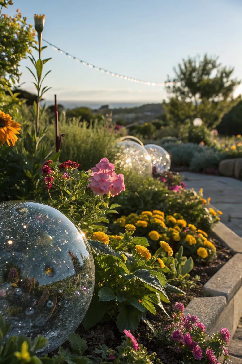 Add a highlight to the garden with crystal spheres.