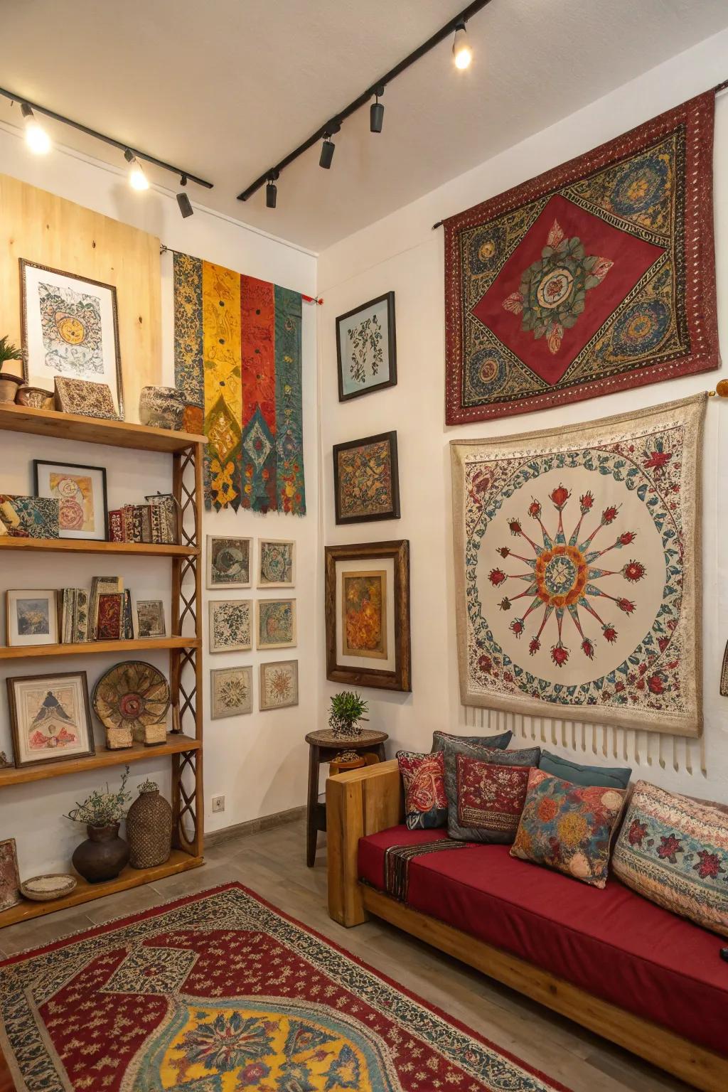 Cultural artwork gives the space personality and depth.