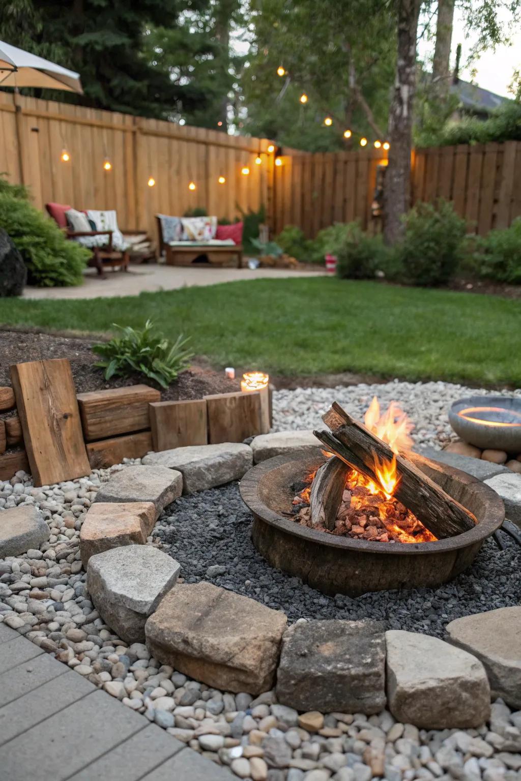 Mixing materials adds depth and character to your fire pit zone.