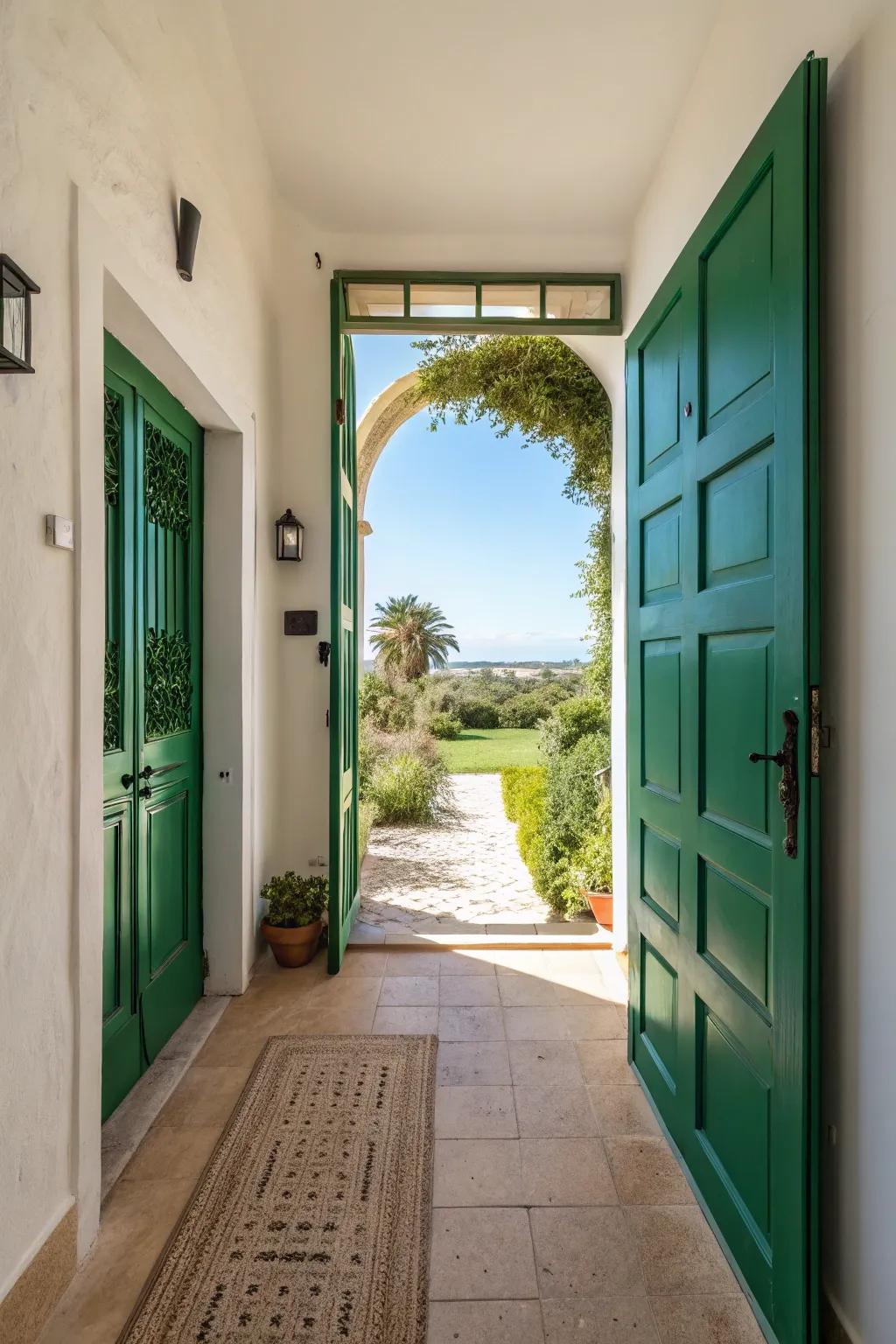 A green entryway creates a seamless indoor-outdoor connection.