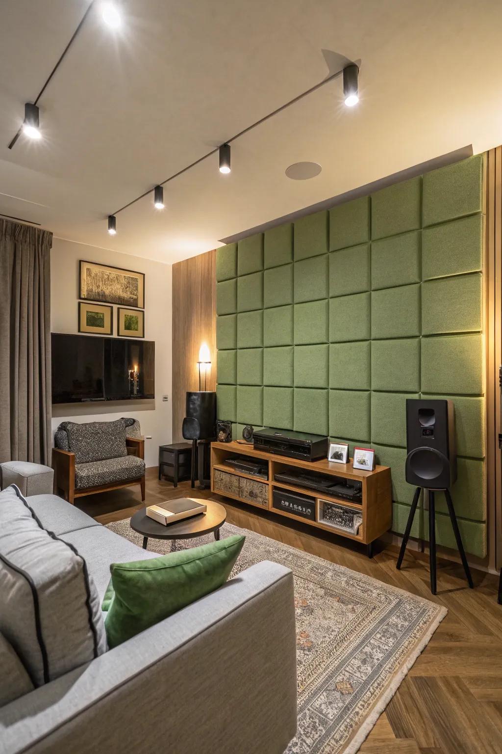 Green sound-dampening panels enhance both style and sound quality.