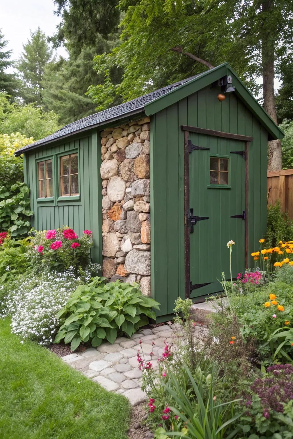 Combining feel adds depth to a green shed's design.