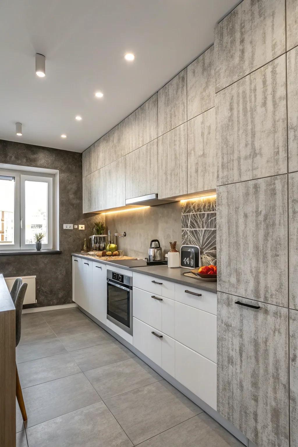 Textured wall panels adding dimension to the kitchen