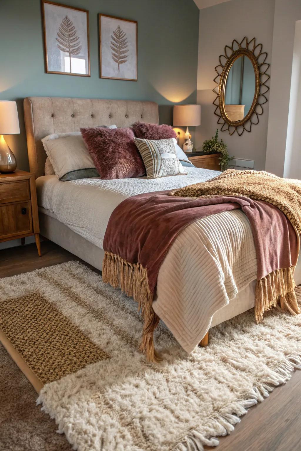Blending surfaces adds depth and renders the space welcoming.