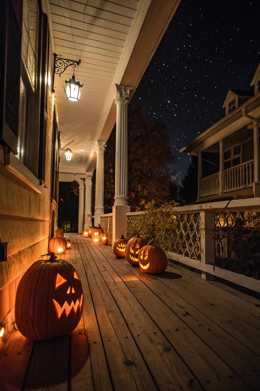 Carved jack-o'-lanterns add a classic Halloween touch.