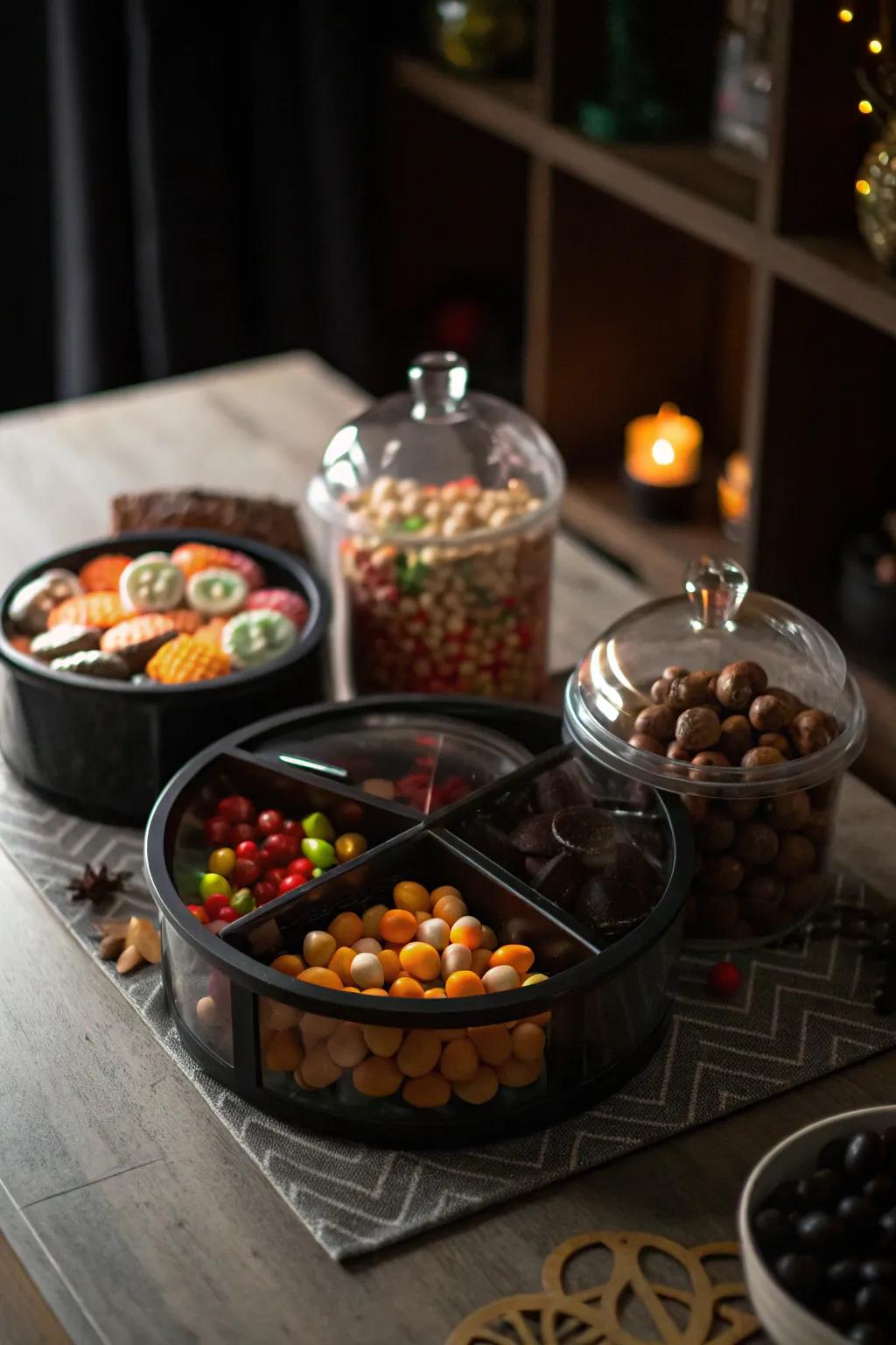 Mystery treats in opaque containers add an element of surprise.