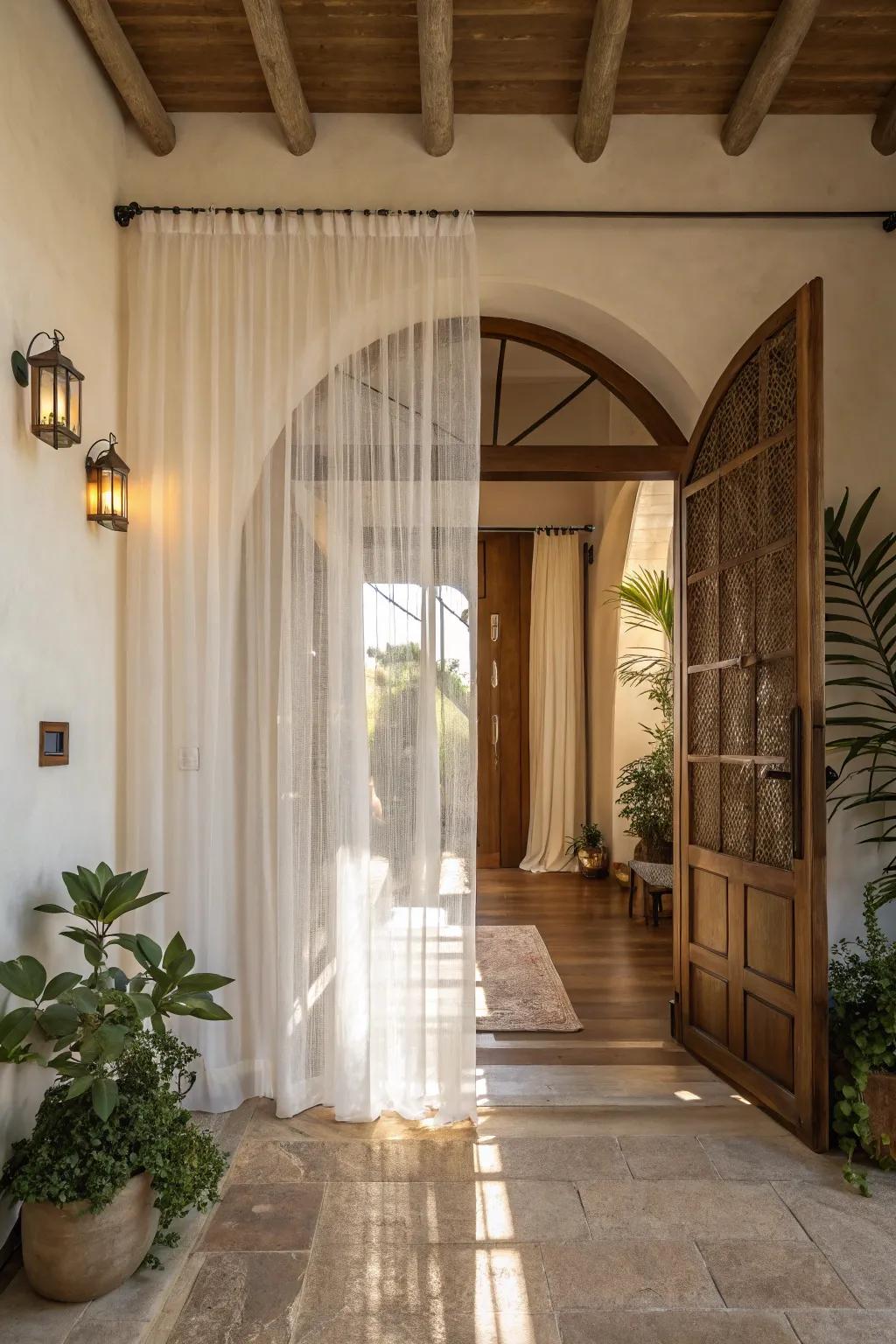 Sheer panels produce an airy, light-filled ambiance.