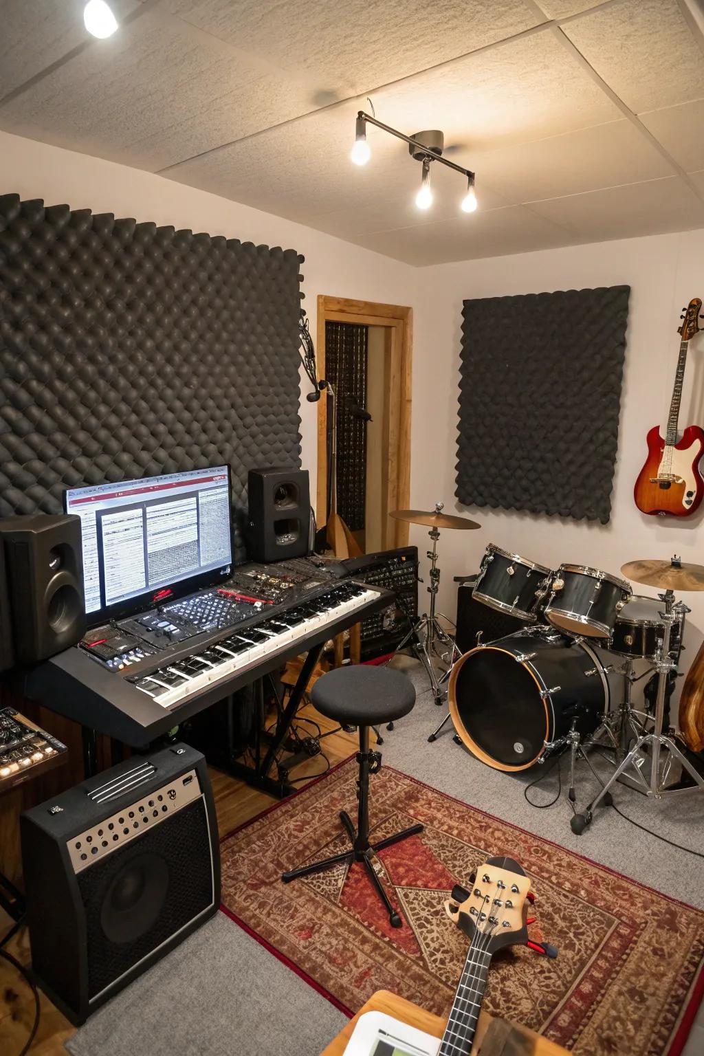 Create a basement music area for the ultimate creative escape.