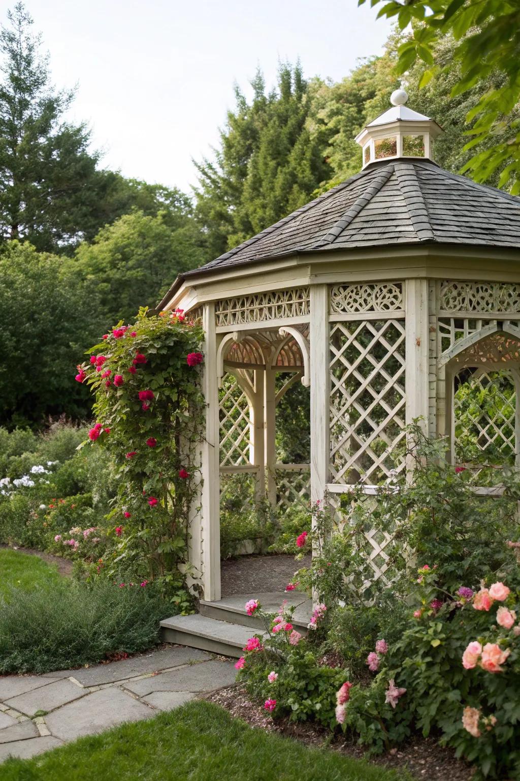Permit nature to flourish with a garden trellis gazebo.