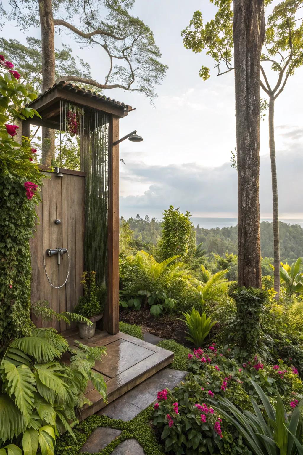 Elevated verdant showers impart a seamless synch of inherent elements and opulence.