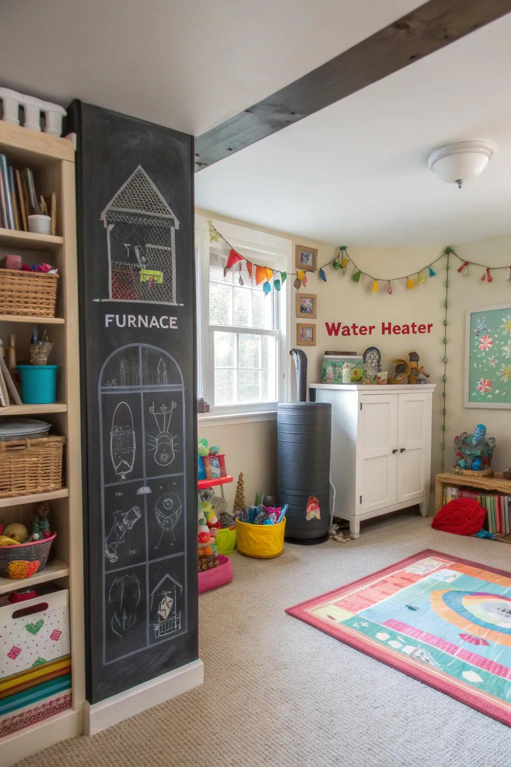 Chalkboard panels offering an interactive cover for utilities.