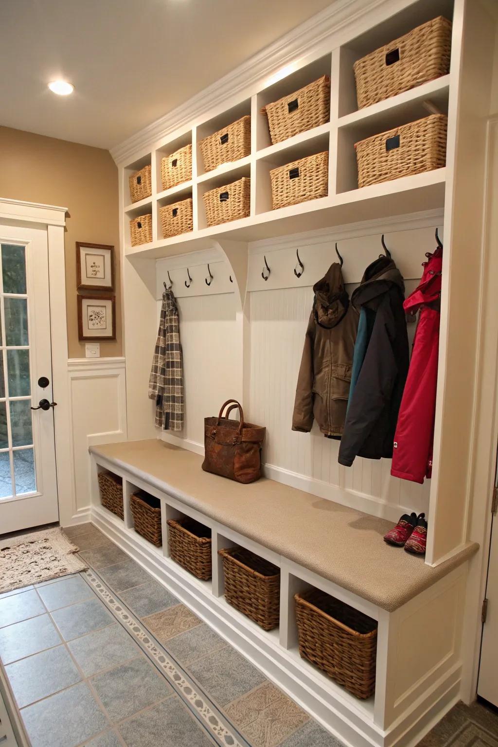 An efficient mudroom for a clutter-free entryway.