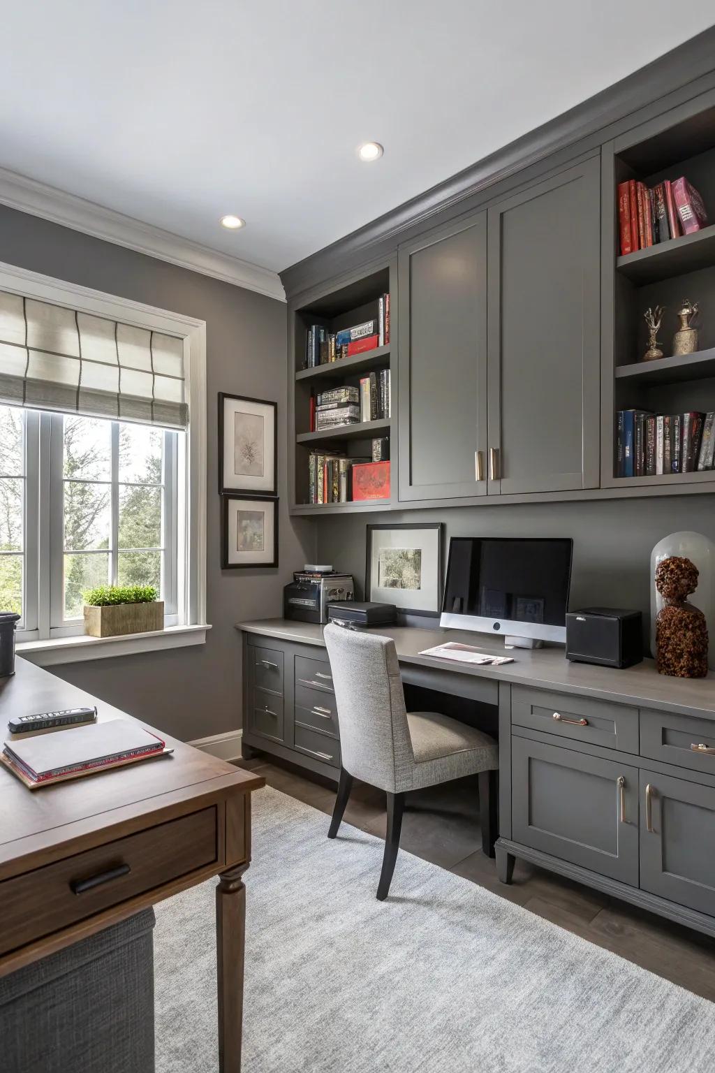 Onyx walls fashion a harmonious and skilled visual within this personal office.