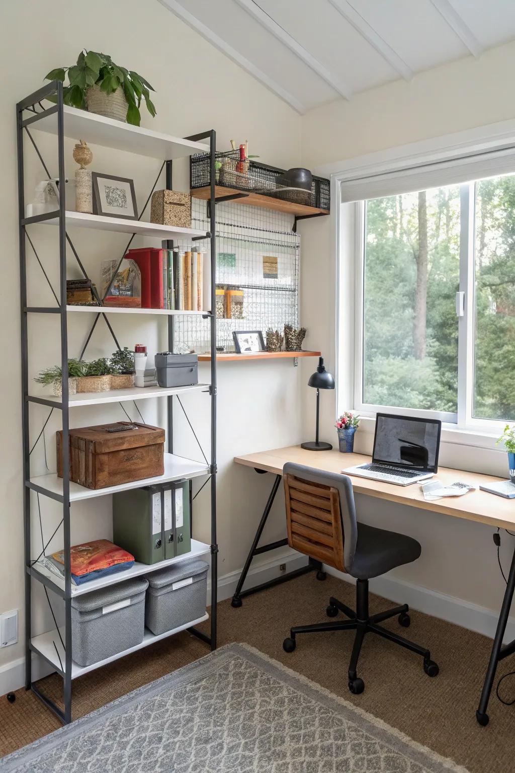 Collapsible shelves provide hassle-free, short-term storing.