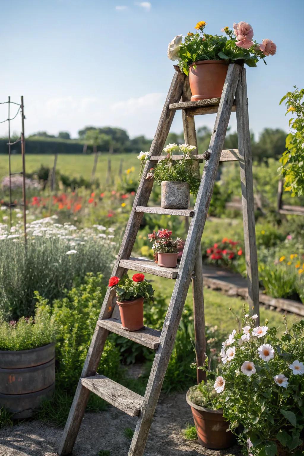 Use a classic step-stool to create a unique plant display.
