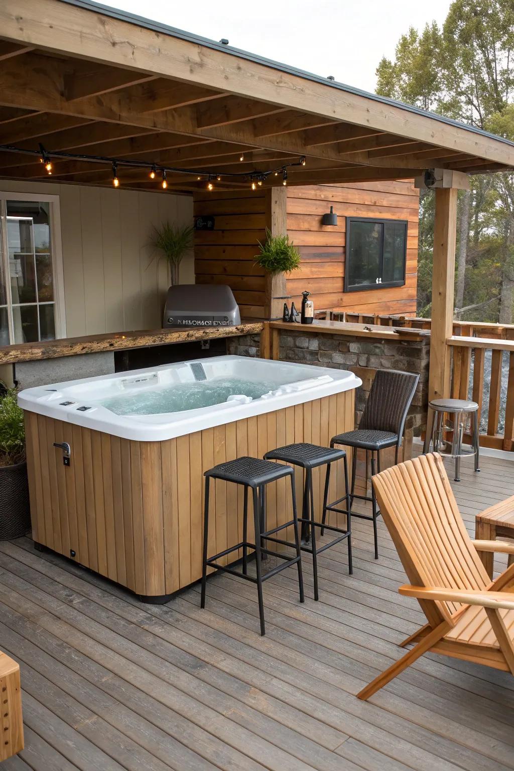 Elevate your deck with a convenient bar area next to your hot tub.