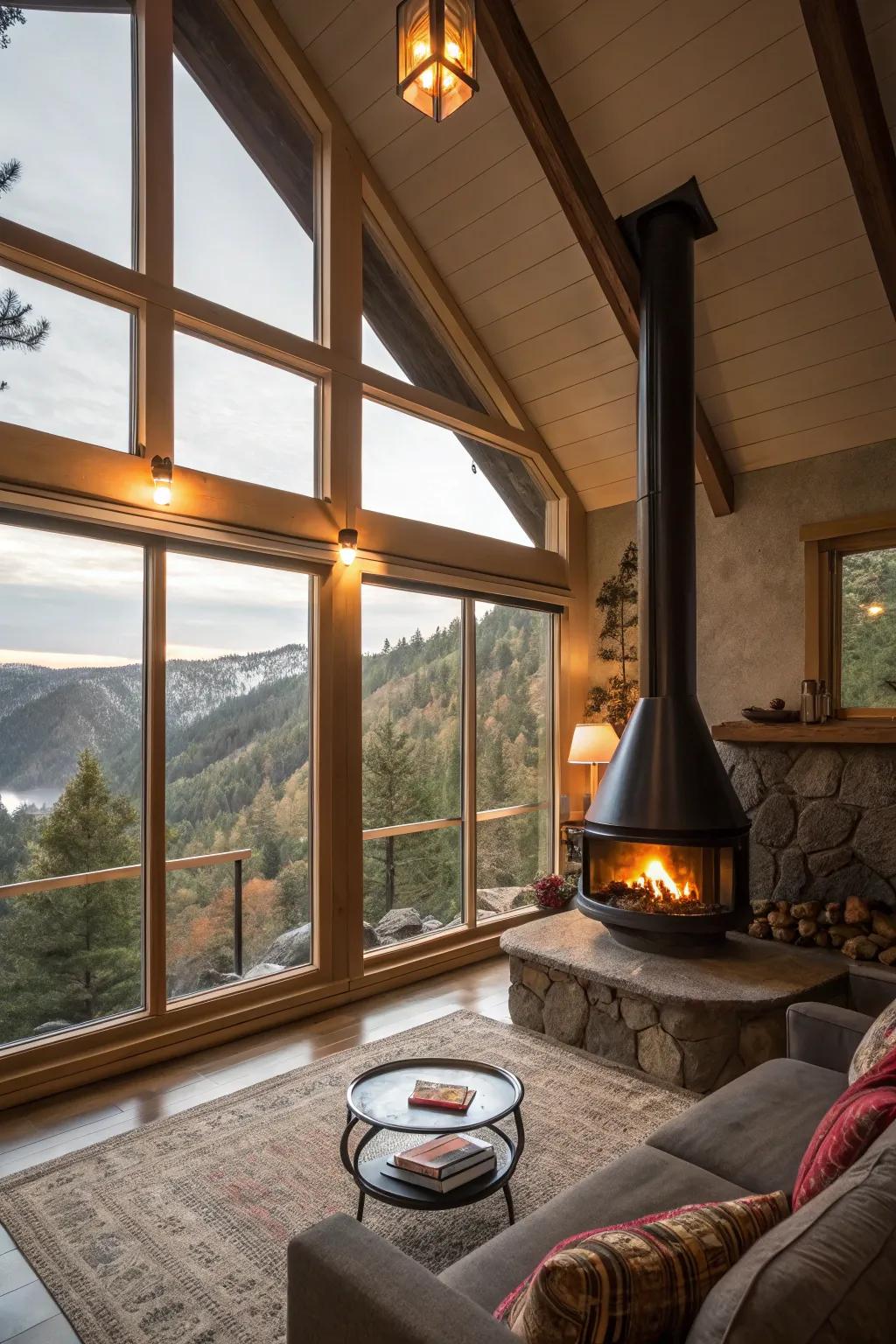 A hanging fire makes it cozy.
