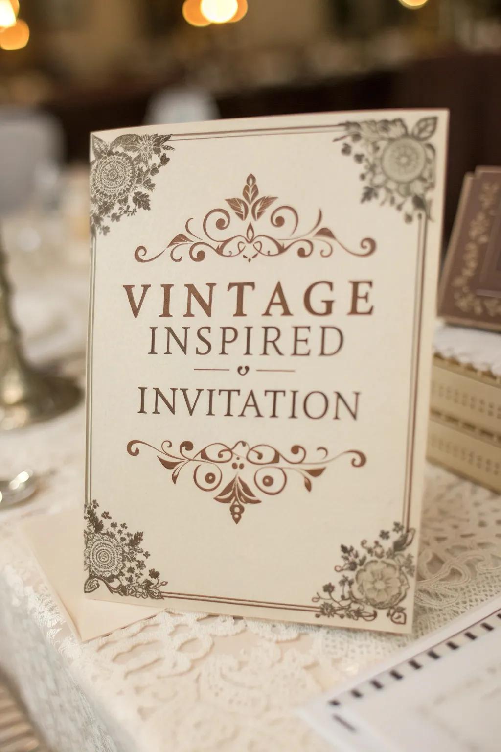 Vintage touches add a nostalgic charm to your invitations.