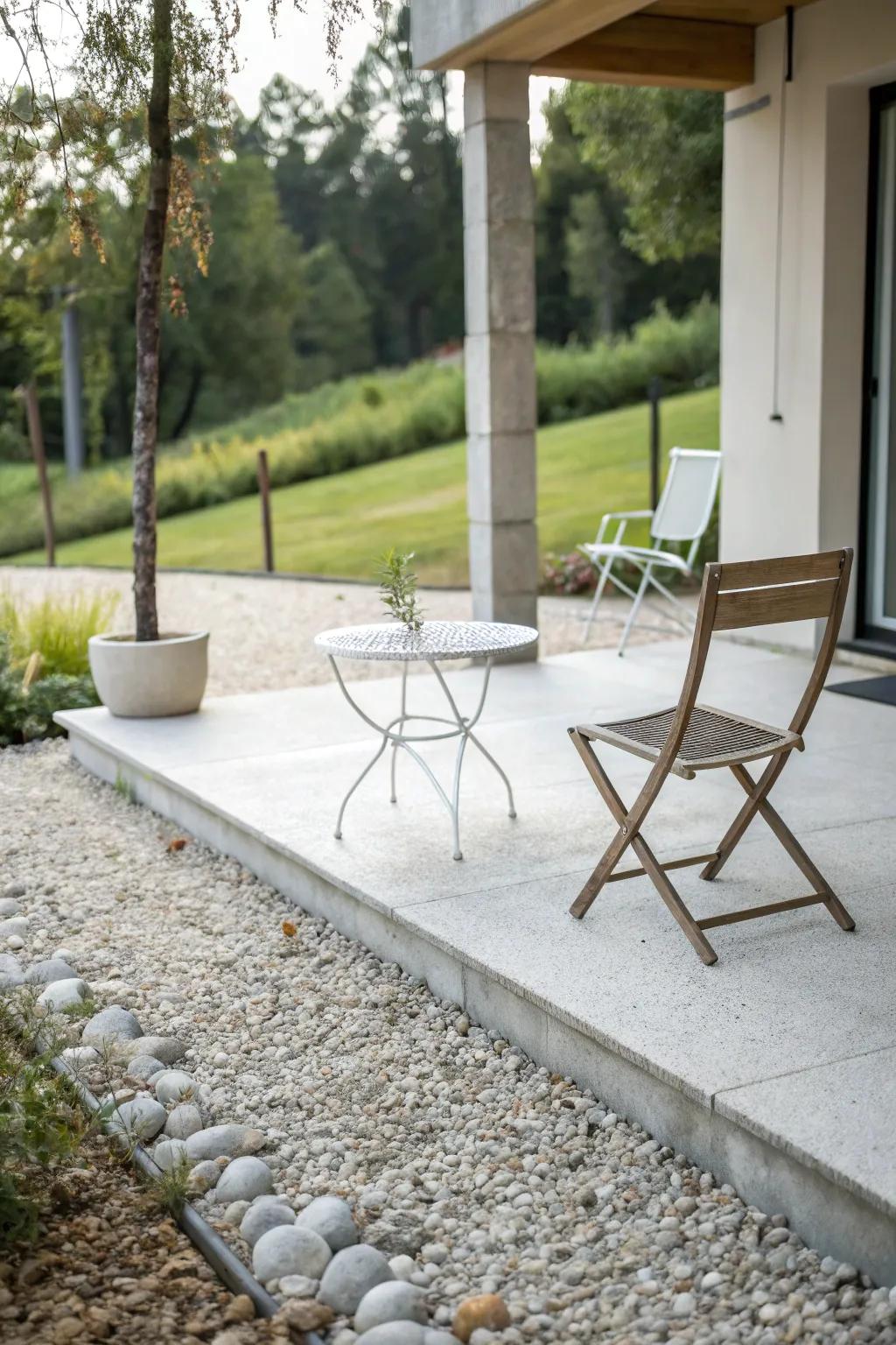 Decorative gravel contributes a contemporary, textured look to your patio.