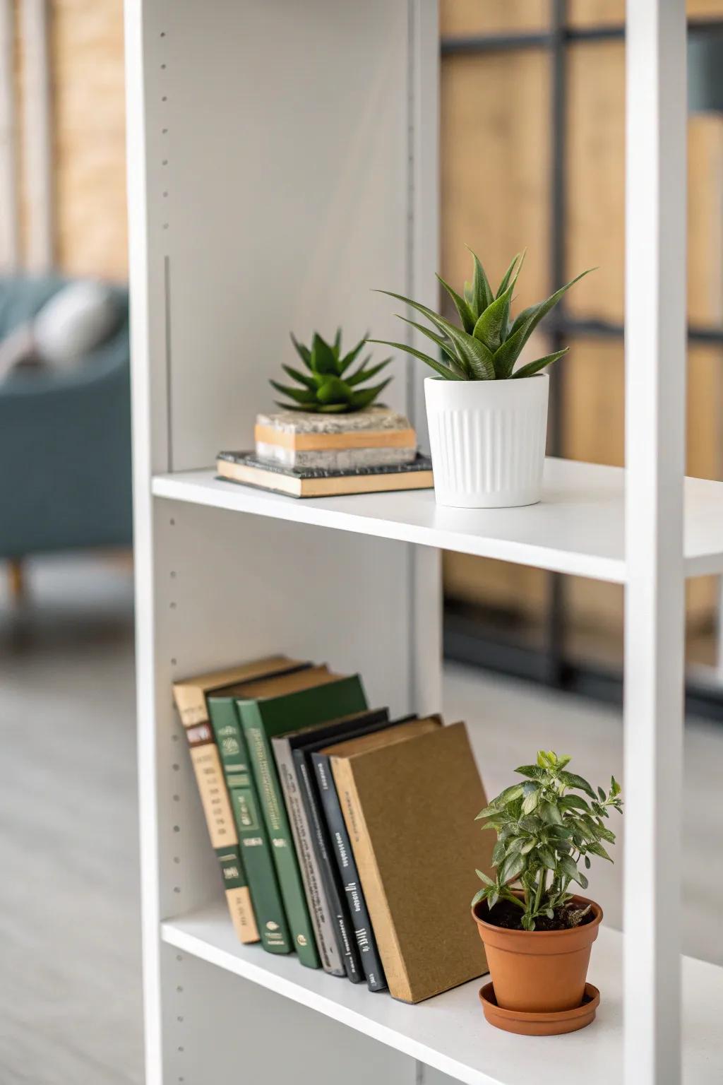A minimalist bookshelf spotlighting negative space.