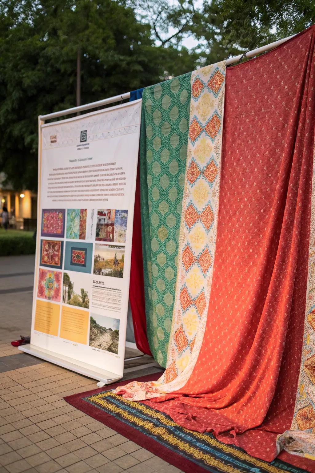 A fabric background adds luxury to poster displays.