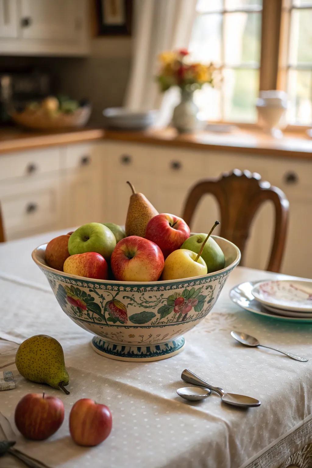 Seasonal produce displayed as a decorative centerpiece.