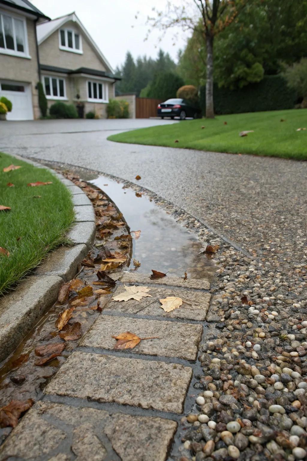 Water-permeable ground cuts runoff.