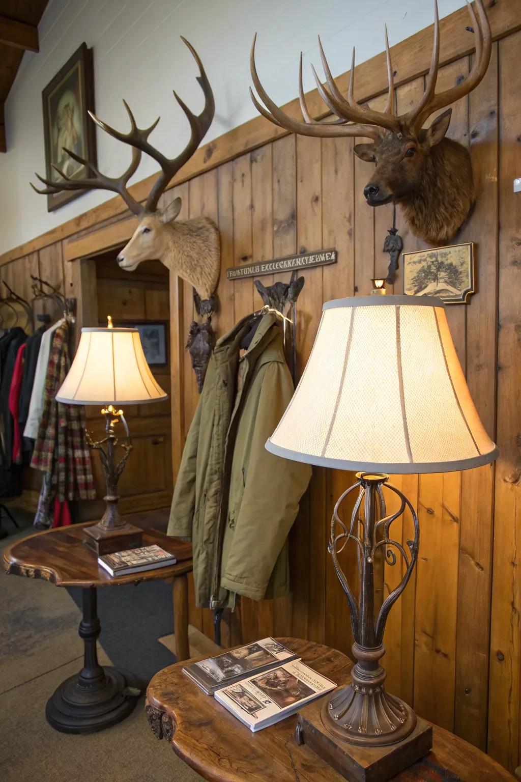 Antler decor is rustic.