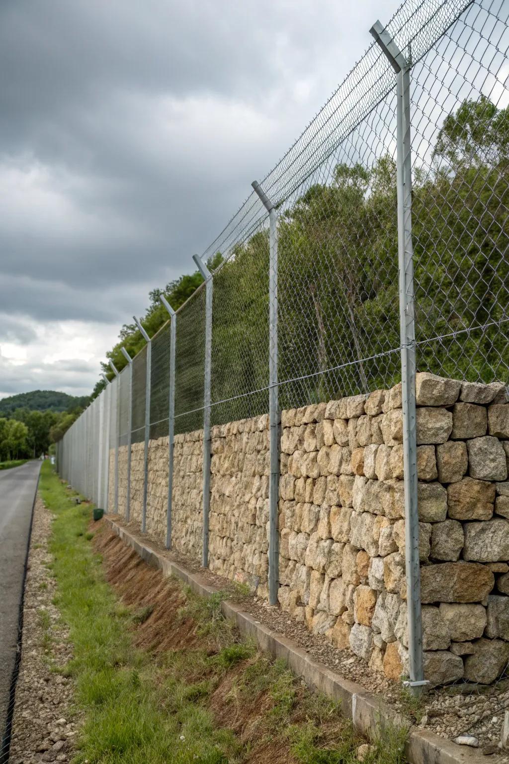 Stone gabions provide a sturdy and natural look.