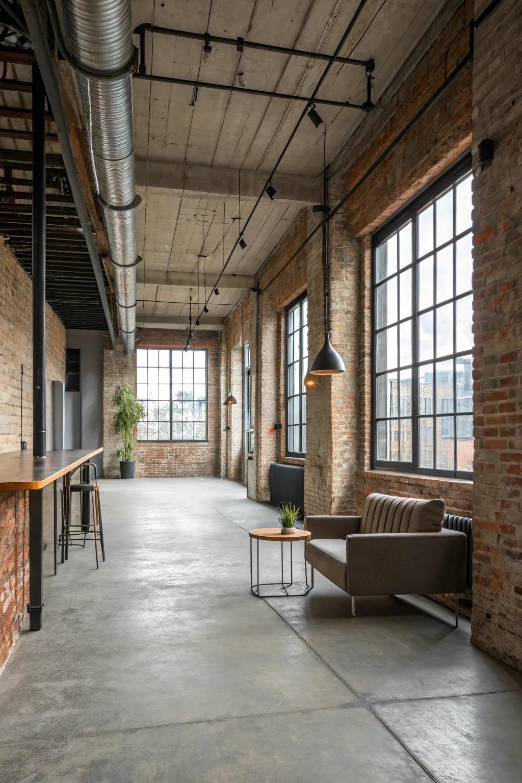 Bare concrete floors really bring an industrial vibe.