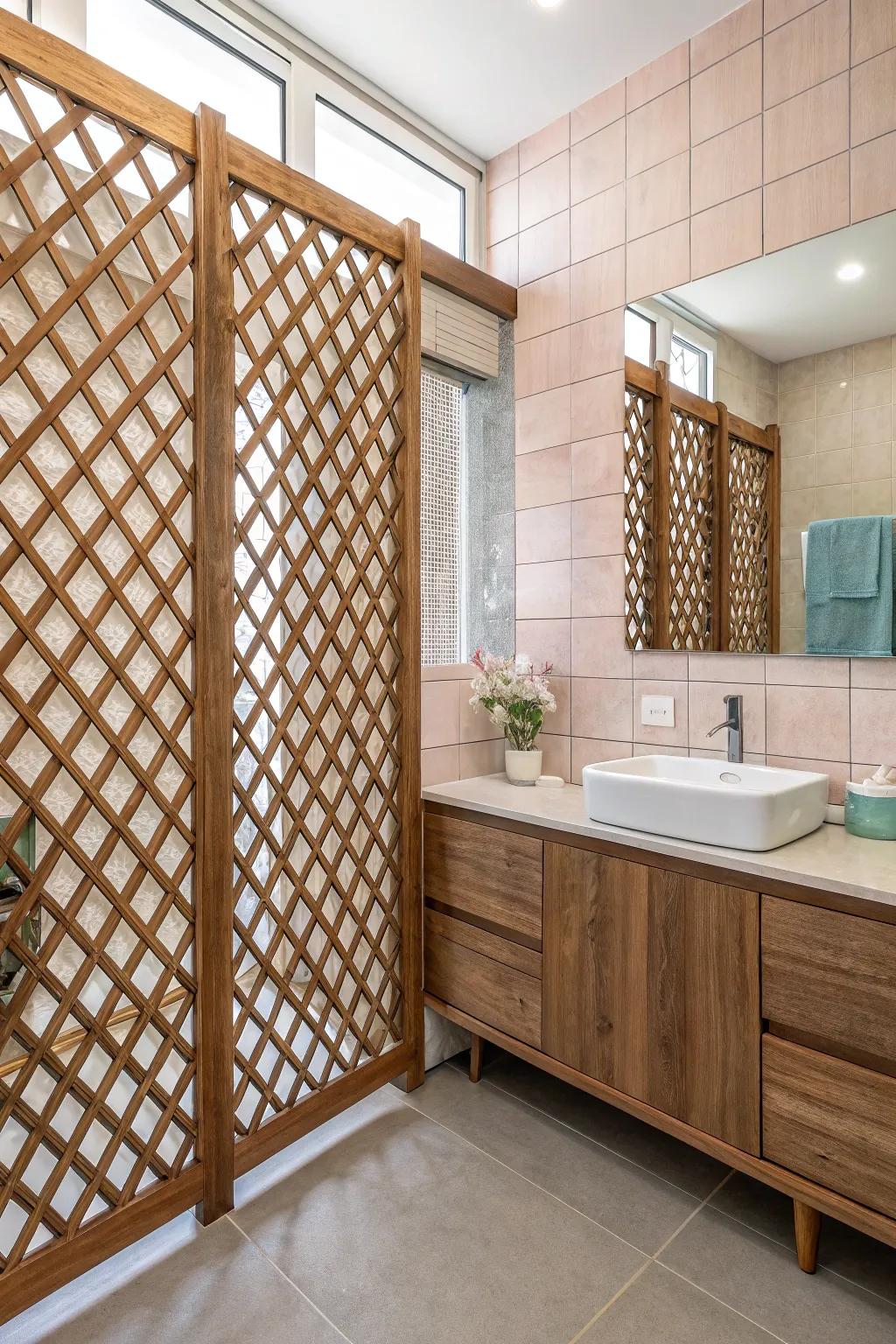 Lattice element in the bathing area introducing a detail of elegance and privacy.
