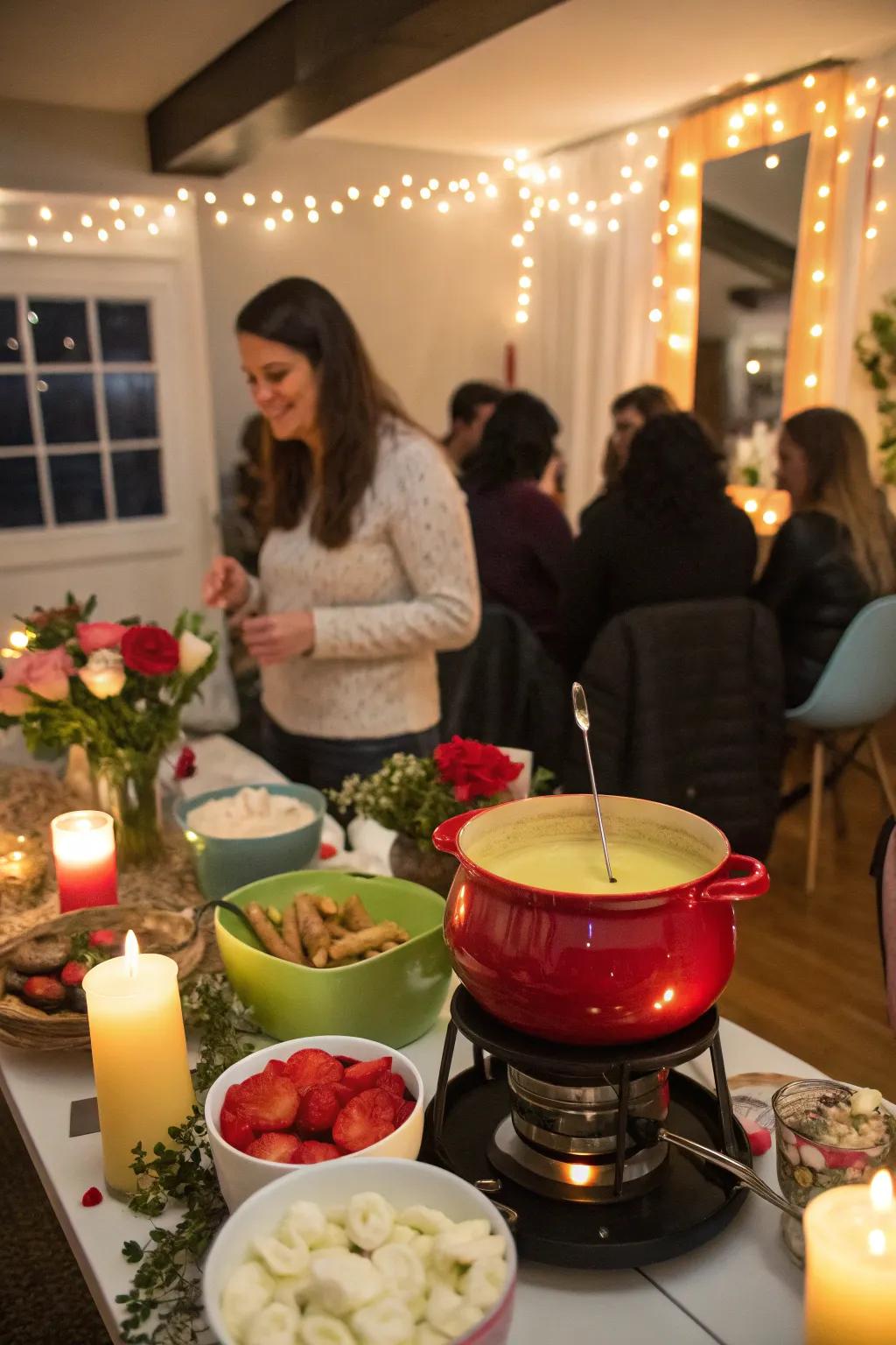 A playful interior party showcasing a petite sauce melting station.