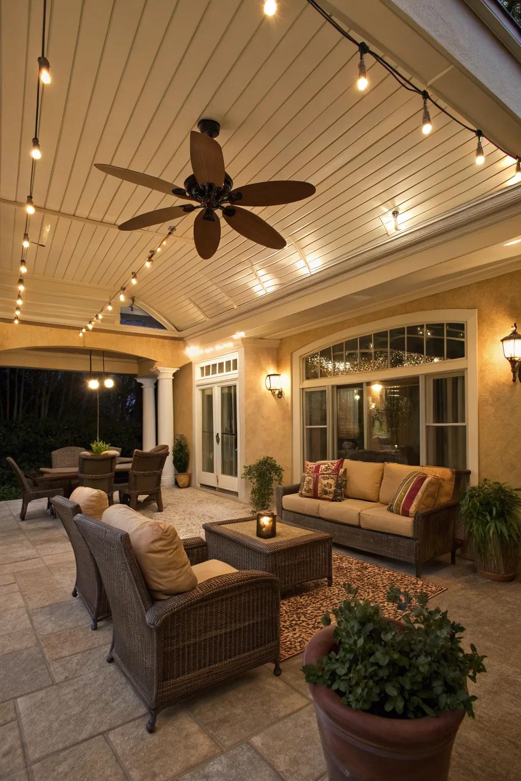 Ceiling propellers guarantee a pleasant atmosphere on your enclosed patio.