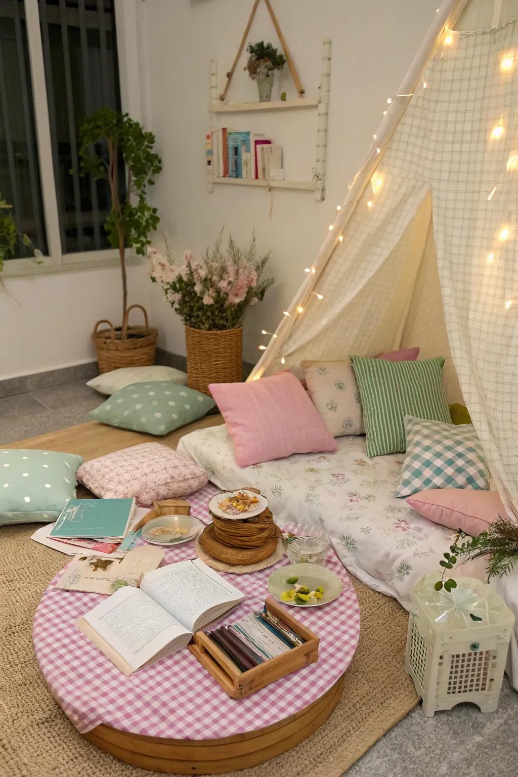A book nook adds a moment of peace to the picnic.