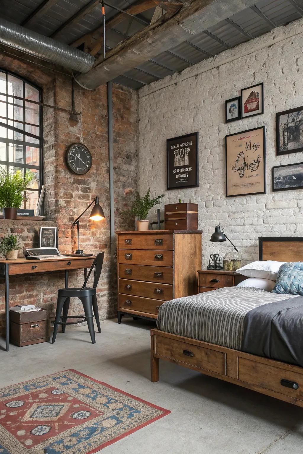 Antique discoveries add history and character to this urban sleeping quarters.
