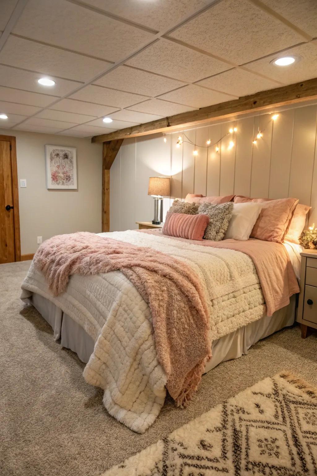 Comfortable bedding transmutes the area into a haven.