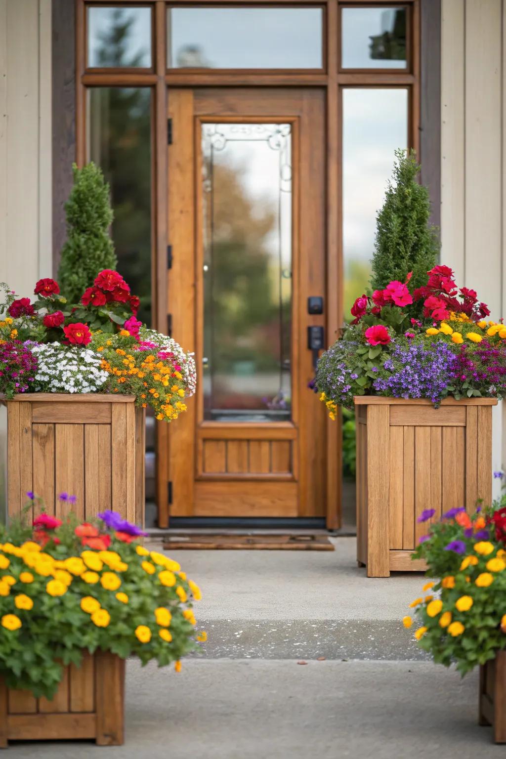 Flower boxes bring life and color to this entrance.