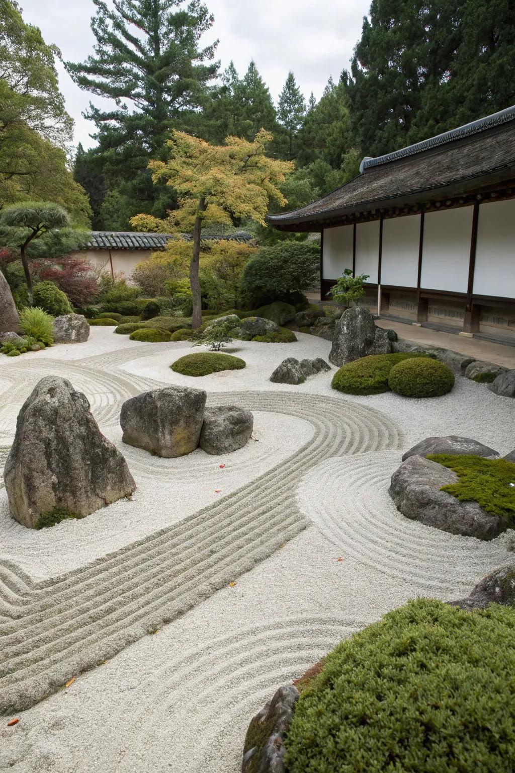 A minimalist Zen stone garden inviting contemplation.