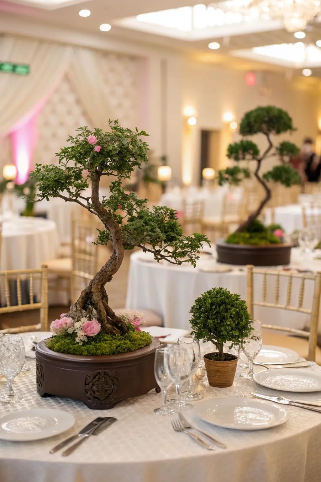 Miniature trees add uniqueness and longevity.