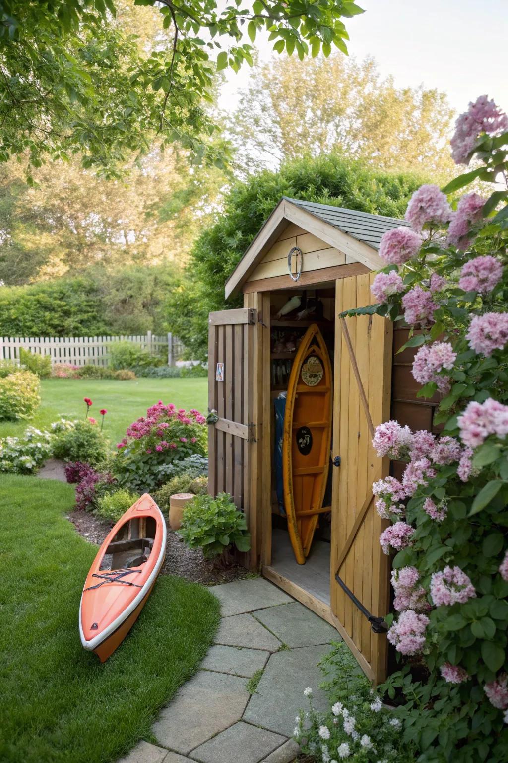 Tailor-made shed for dependable kayak storage.