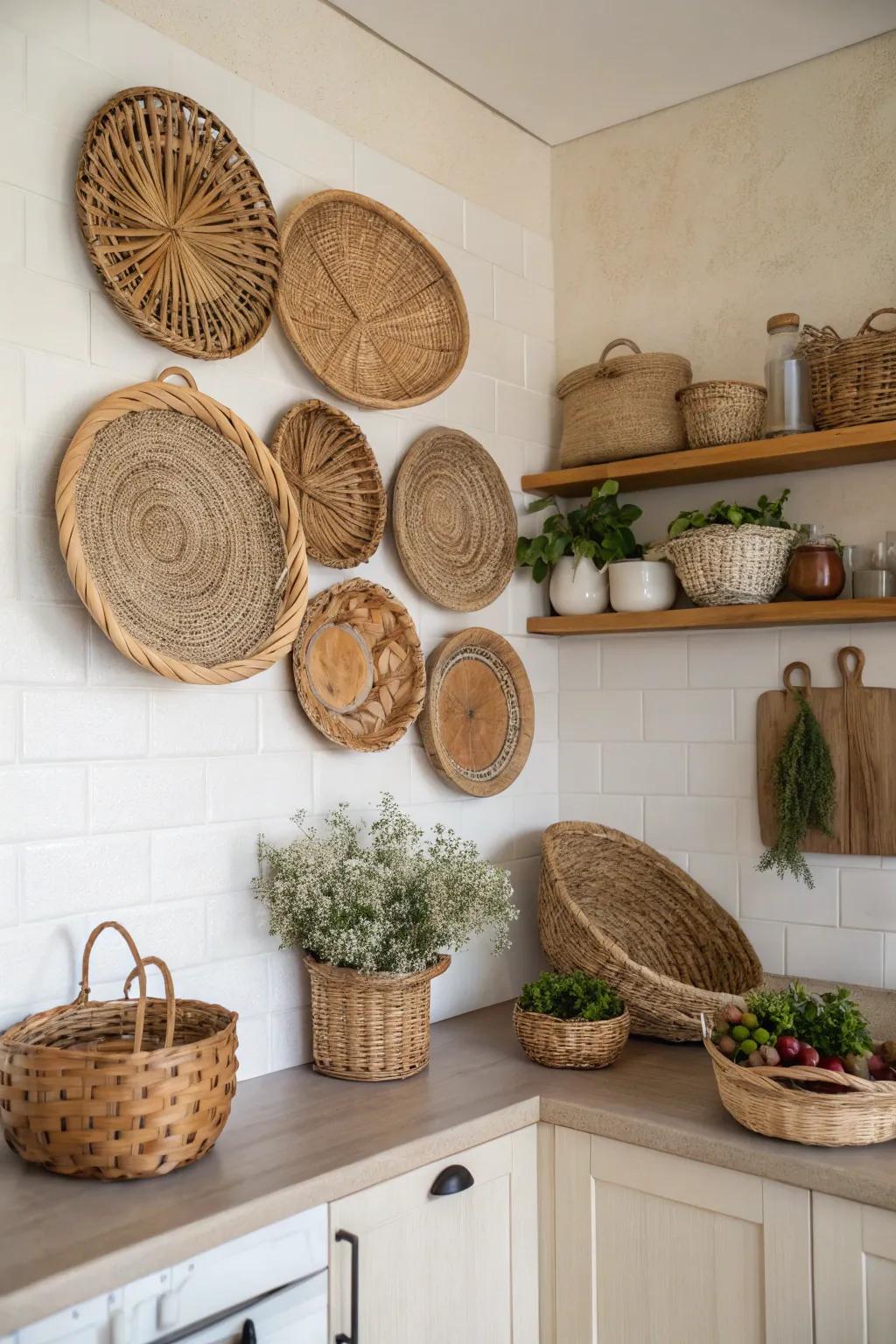 A basket display introduces texture and a natural feel to the space.