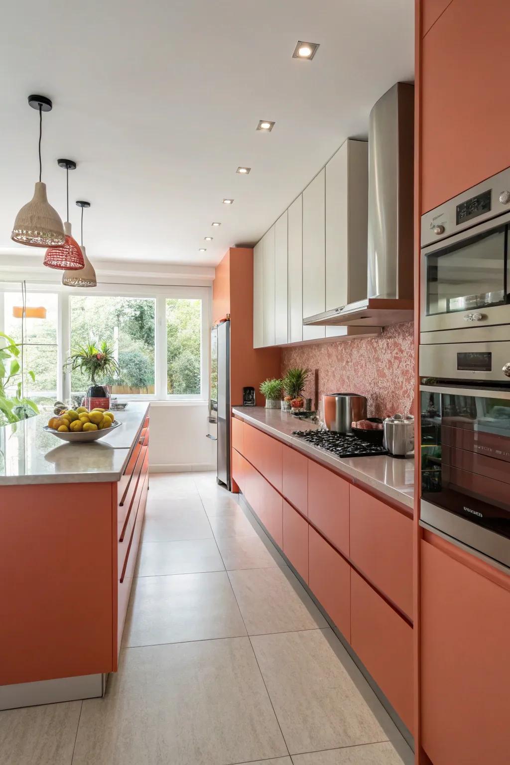 Dynamic orange red contributes a lively touch to your cooking space.