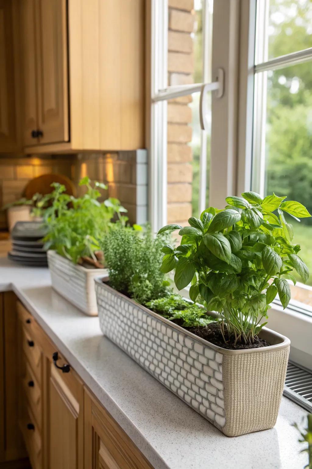 Fresh herbs at hand with scented plant boxes.