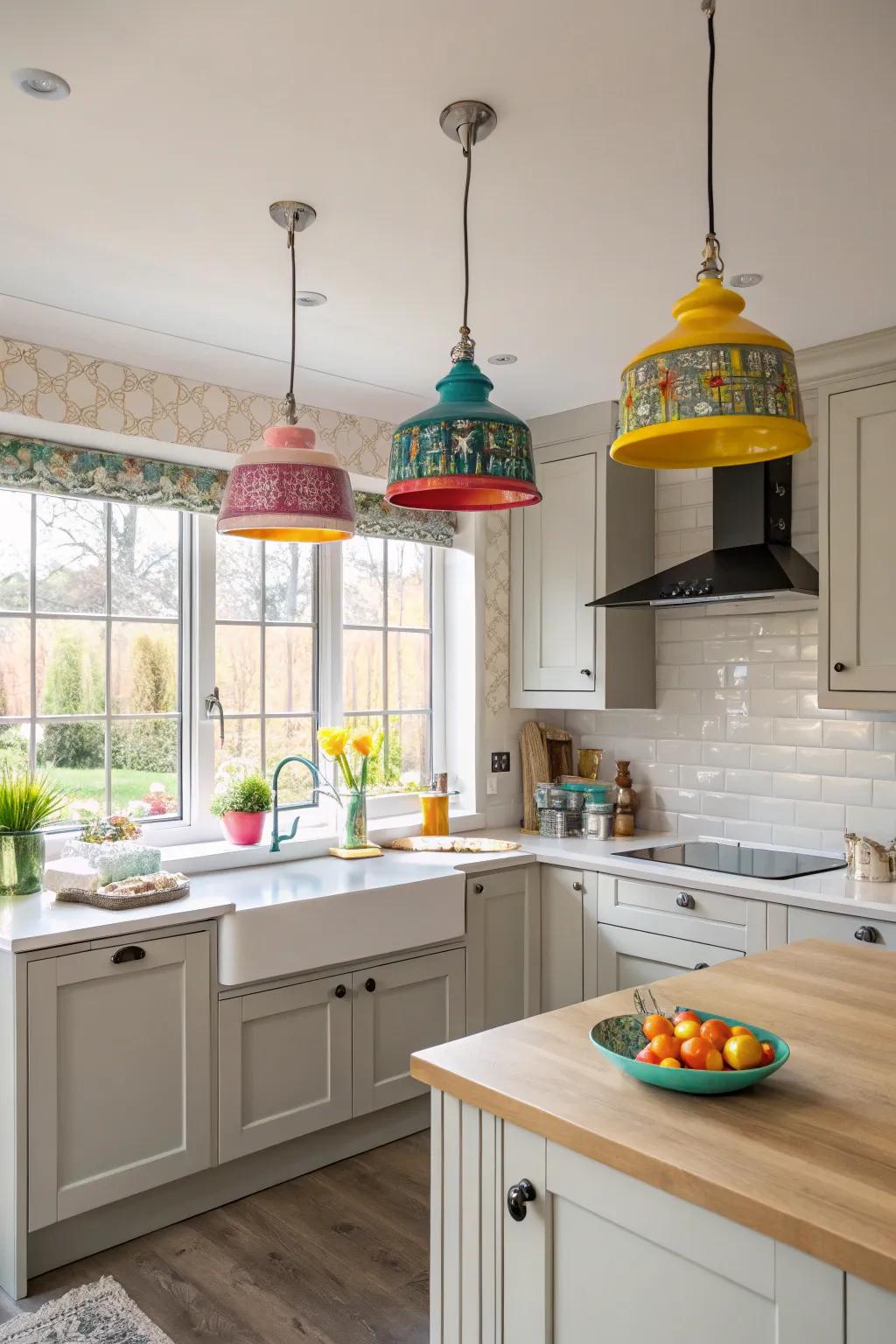 A dash of color in lights introduces uniqueness and character to this kitchen.