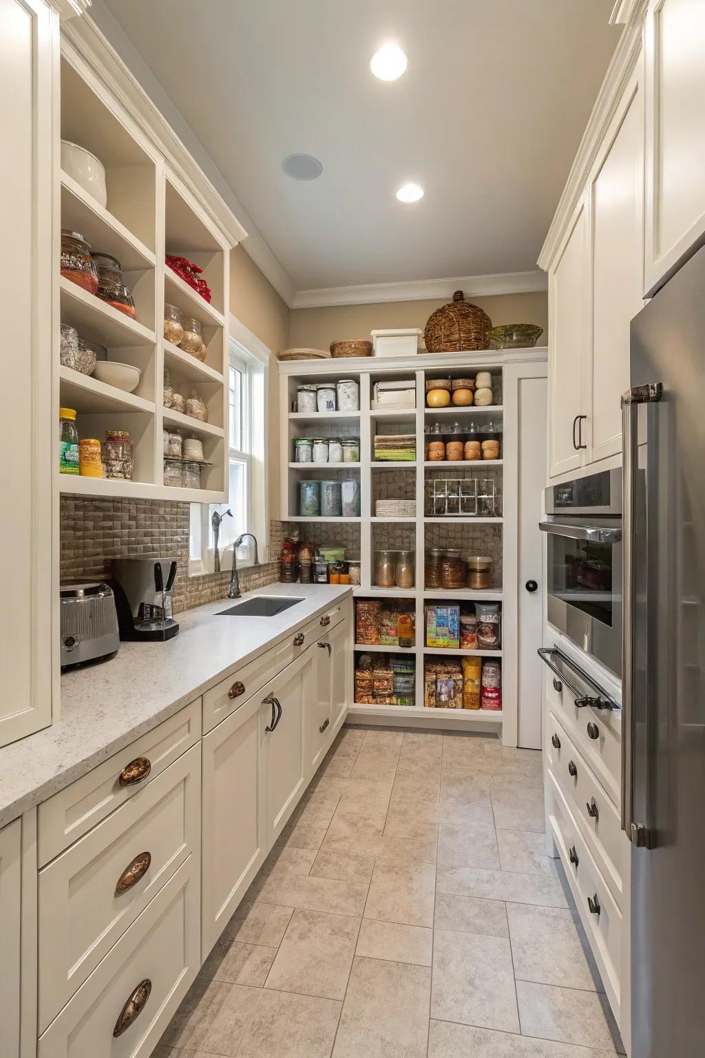 A kitchen showcasing a walk-in pantry for maximum storage.