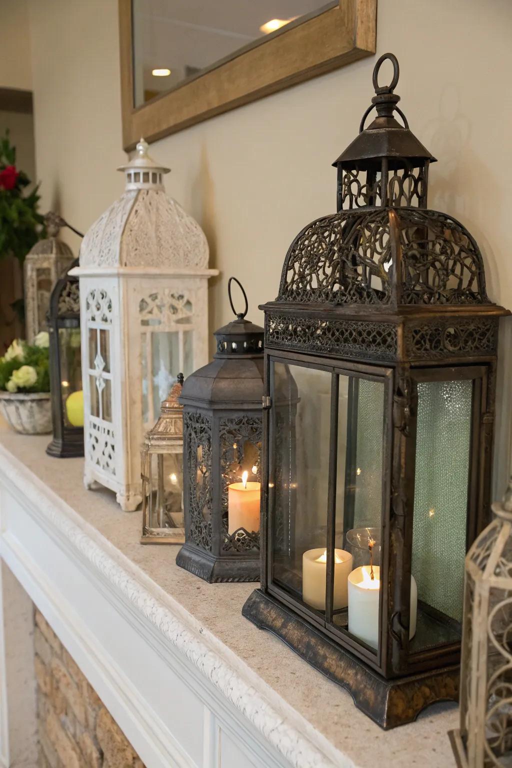 Mix and coordinate lantern styles for an eclectic decorating scheme.