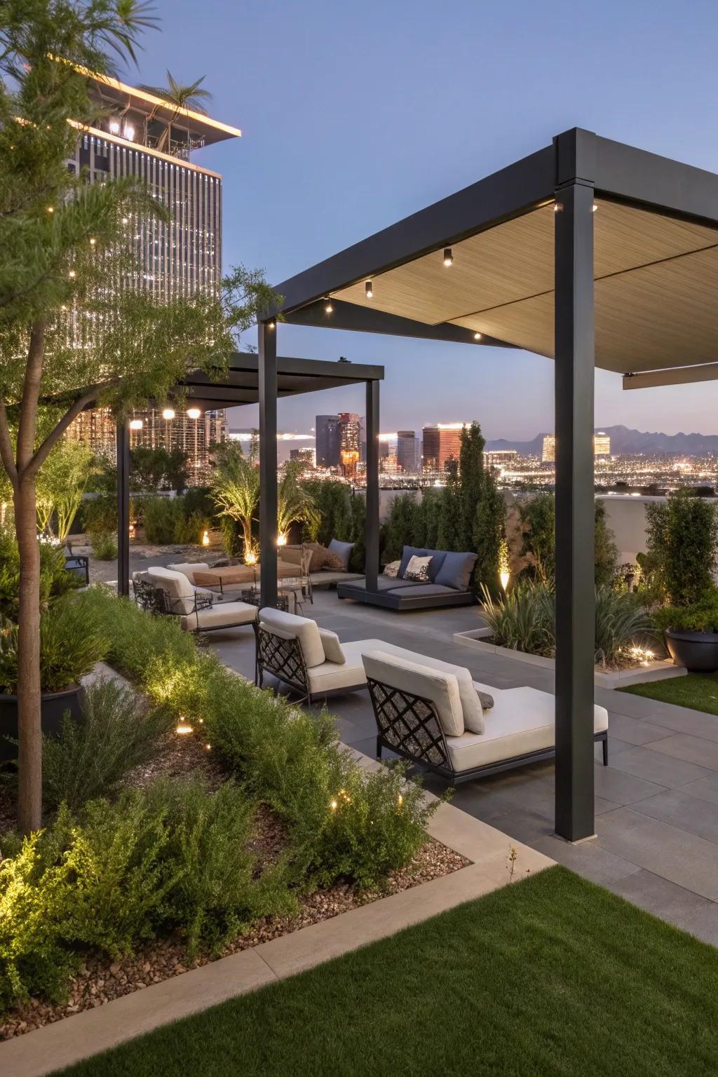 Contemporary shade structures in a Las Vegas backyard.