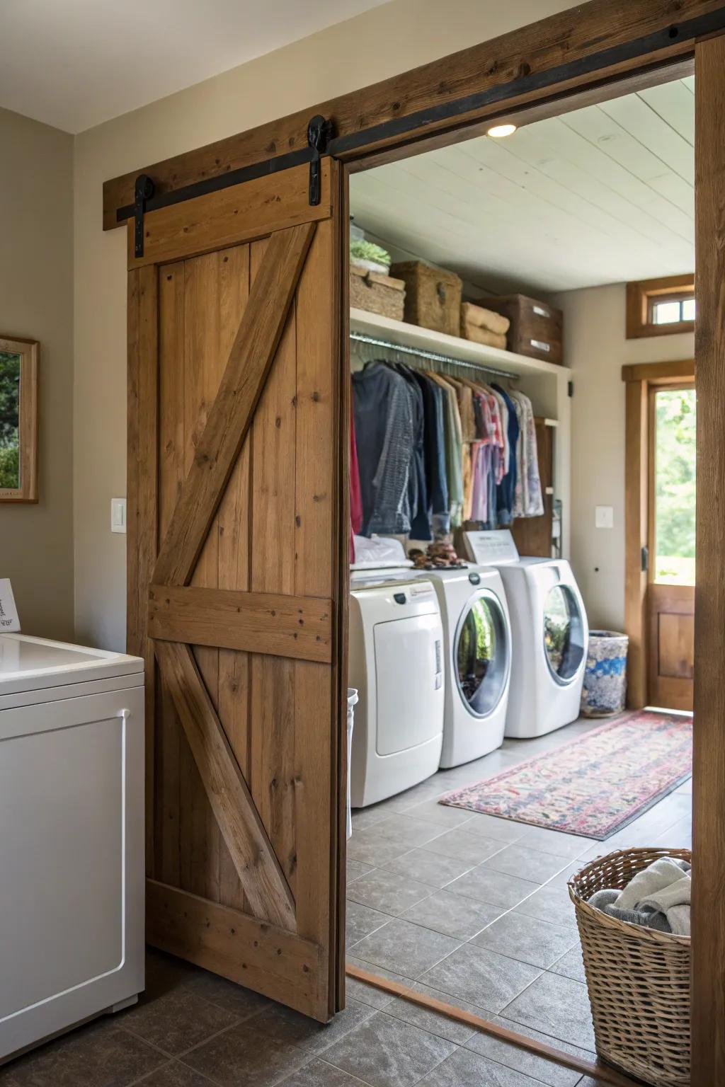 A sliding barn-style door adds character and saves space.