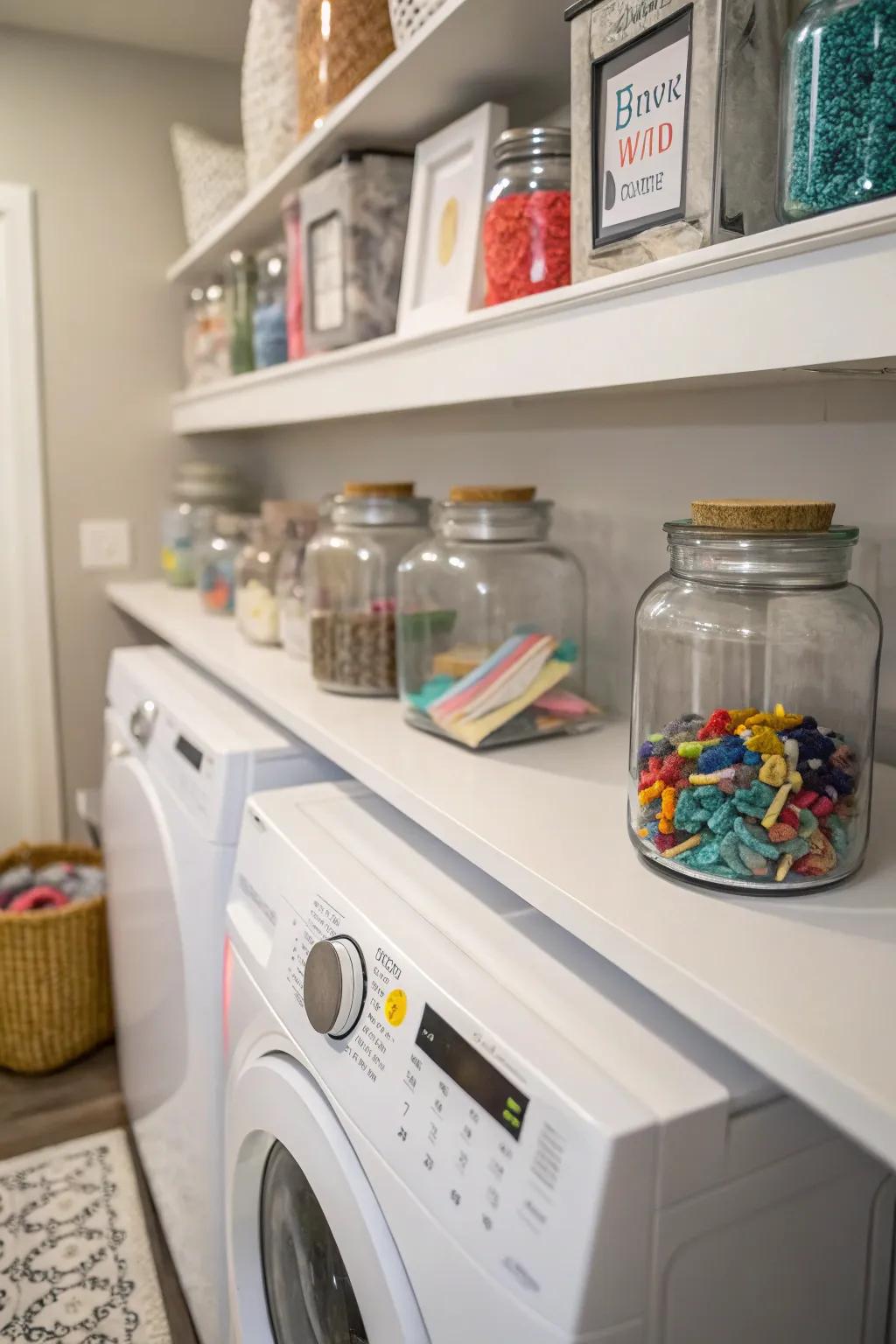 Art pieces among containers add your own style to the look.