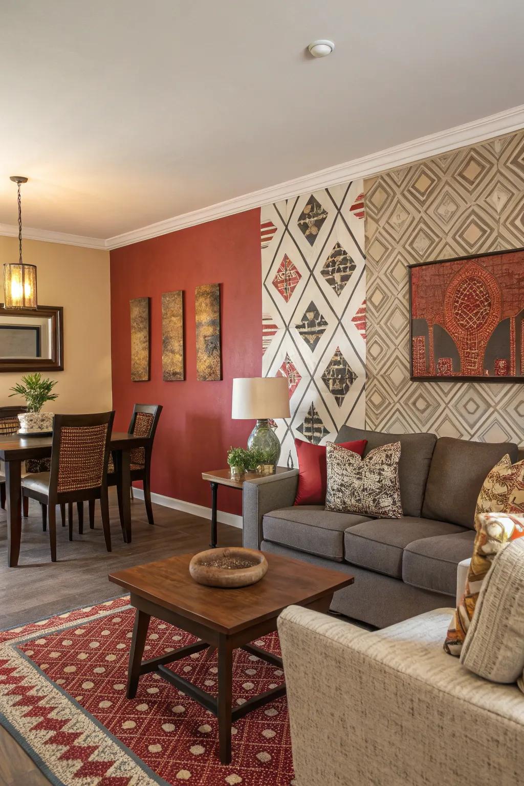 An accent wall draws attention, adding depth and character.